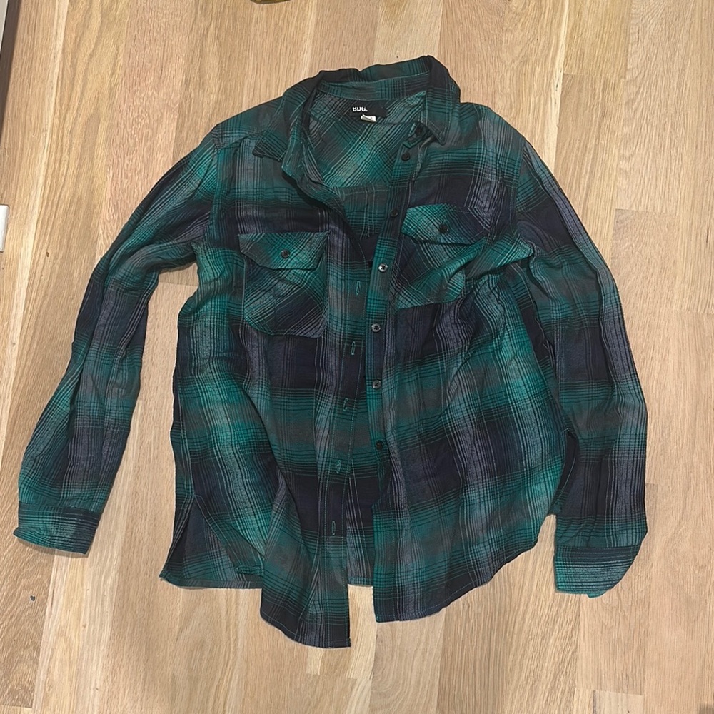 Green and Black Plaid Button-Up Shirt
